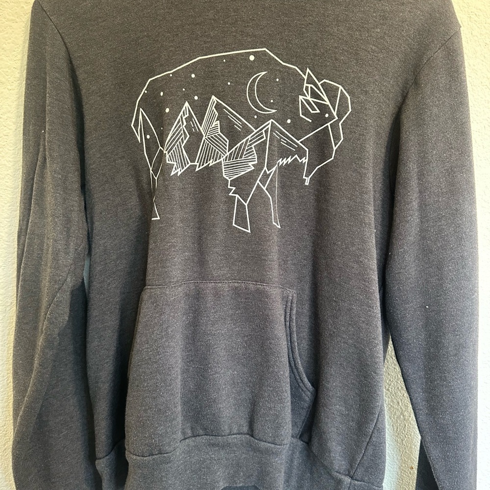 Gray Hoodie with Geometric Buffalo Design